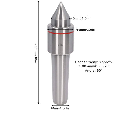 Mt5 60 Degree Morse Taper Live Lathe Center For Heavy Duty High Speed Lathes And CNC Machining, Precision Ground High Carbon Steel