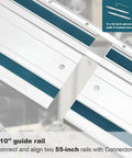 Heavy Duty 110 Inches Aluminum Guide Rail For Track Saws And Routers With Connector Kit showing two 55-inch rails joined together.