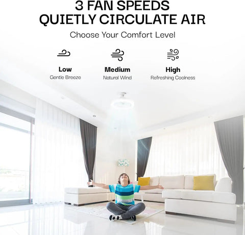 Living room with SocketAir Wireless Ceiling Fan Light With Remote Extender 110 To 120 Volts 2100 Lumens Three Fan Speeds