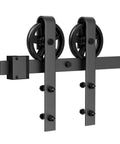 Black Antique Sliding Barn Door Roller Kit With Floor Guide And Door Stoppers Screws And Anti Jump Block Heavy Duty Hangers