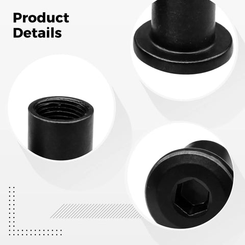 Close-up of Eight Piece M6 Tube Nut Bolt Kit For Furniture Steel Connector Bolts With Flat Head Socket Cap Screws Black Finish