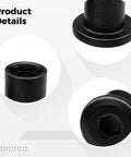 Close-up of Beefy Heavy Duty M6 Tube Nut Bolt Kit Steel Furniture Connector with flat head, black finish, product details shown