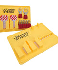 Lockout Tagout Station For Industrial Safety Deformation Proof Fifteen Point Two By Eleven Point Four Inches Tough As Nails PC Build Bright Safety Yellow Visibility Rugged Wall Mount Organizer For OSHA Compliance, yellow wall-mount station with locks and tags