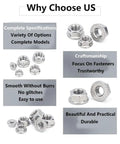 M8 X 1.25mm Serrated Flange Hex Lock Nut Set 25 Pieces 304 Stainless Steel features and benefits image for automotive and DIY use.