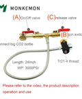 CO2 Refill Adapter Hose Kit With Gauge For No Fuss Home Soda Maker Dual Valve Station For Safe Fill And Vent, braided line
