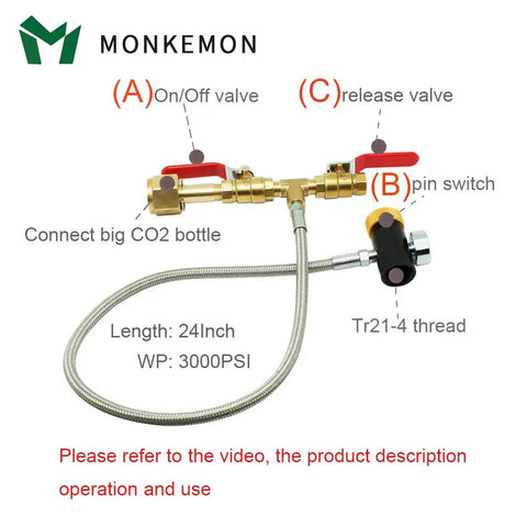 CO2 Refill Adapter Hose Kit With Gauge For No Fuss Home Soda Maker Dual Valve Station For Safe Fill And Vent, braided line