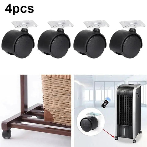 4 Pack Rubber Silent Universal Band Brake Table Casters Wheels For Furniture And Benches, shown with mounted examples