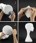 Steps showing Slick Silicone Adhesive Furniture Pads For Glass Tables And Cabinet Drawers Featuring Dead Quiet Anti Slip Grip.