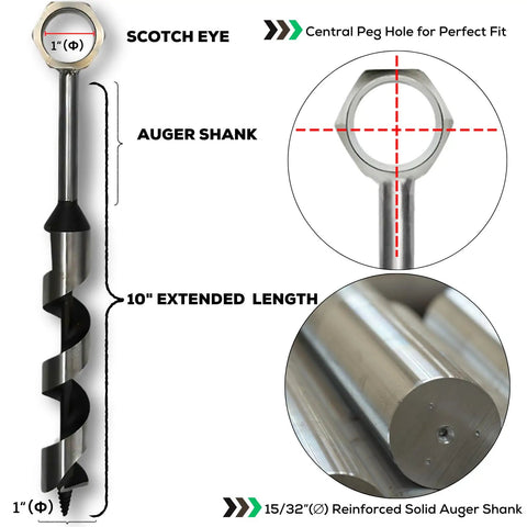 Heavy Duty Hand Auger Wood Drill for Bushcraft and Camping with Beefed Up Welds Hex Head, Sharp Scottish Eye.