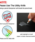 White Charcoal Pencils Drawing Set showing utility knife use for sharpening and highlighting on dark paper