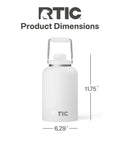 1 Gallon Ceramic Lined Insulated Water Jug Stainless Steel Double Wall Keeps Your Sips Ice Cold All Day Long No Metallic Aftertaste Heavy Duty Thirst Buster For Stadiums Tailgates And Weekend Campouts White with dimensions 11.75 inches tall and 6.29 inches wide.