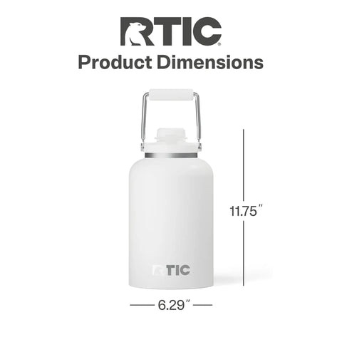 1 Gallon Ceramic Lined Insulated Water Jug Stainless Steel Double Wall Keeps Your Sips Ice Cold All Day Long No Metallic Aftertaste Heavy Duty Thirst Buster For Stadiums Tailgates And Weekend Campouts White with dimensions 11.75 inches tall and 6.29 inches wide.