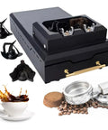 Quick Clean Electric Portafilter Brush For Espresso Machine With Auto Coffee Ground Sweeper And Scraper Set with accessories and coffee.