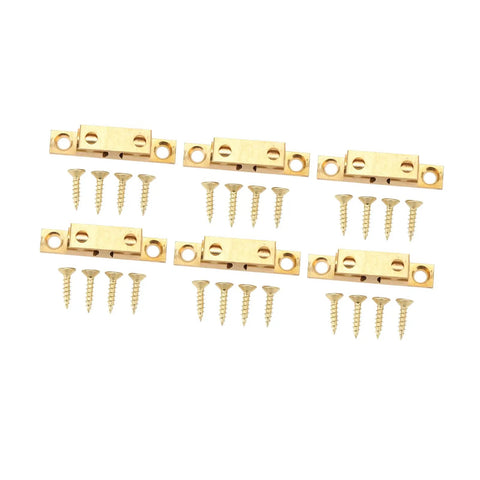 Double Ball Brass Bead Snap Lock Cabinet Door Catch With Adjustable Tension And Gold Screws for Cabinets Closets And Drawers 70mm Easy Install Secure Hold Slim Mount, shown with screws.