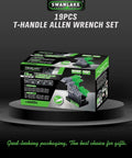 Box of Long Arm T Handle Allen Wrench Set Built Tough With Ball End Hex Keys For Metric And SAE Sizes 18 Piece Chrome Vanadium Steel