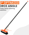 55 Inch Long Handle Deck Brush With Stiff Bristles For Concrete Patios Garage Floors Outdoor Scrubber Grime Busting Sheds Dirt And Leaves Snow Deep Scrubbing Easy Push Broom For Rough Surfaces with 30 degree optimized force angle for deep cleaning.