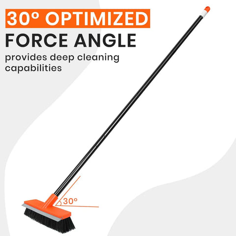 55 Inch Long Handle Deck Brush With Stiff Bristles For Concrete Patios Garage Floors Outdoor Scrubber Grime Busting Sheds Dirt And Leaves Snow Deep Scrubbing Easy Push Broom For Rough Surfaces with 30 degree optimized force angle for deep cleaning.