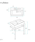 Technical drawing of Claire 24 Inch Ceramic Console Sink in Glossy White Basin with dimensions and pre-drilled faucet hole.