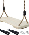 Wooden Swing Seat For Kids With Adjustable Height 31.5 To 63 Inches Backyard Outdoor Swing With Tree Straps Set Raw Wood Finish