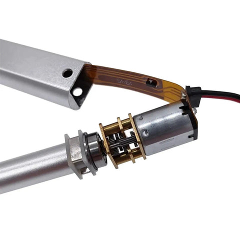 Super Cool DC 12V Linear Actuator Motor With 30mm Or 50mm Stroke For Smooth Industrial Automation And Robot Upgrades showing motor and metal housing.