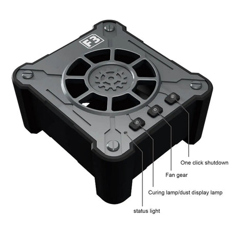 Portable Soldering Fume Extractor with 10000 RPM brushless motor, metal body, control buttons, and airflow vents visible