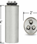 Upgraded Round HVAC Capacitor Replacement For Carrier Bryant Payne Systems Easy Install Durable High Performance Capacitor For Residential Furnaces And Air Conditioning Units Fits Most Standard HVAC Setups, 4 inch x 2 inch silver metal capacitor