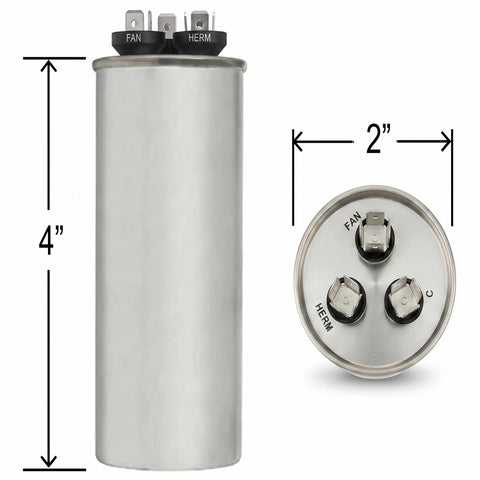 Upgraded Round HVAC Capacitor Replacement For Carrier Bryant Payne Systems Easy Install Durable High Performance Capacitor For Residential Furnaces And Air Conditioning Units Fits Most Standard HVAC Setups, 4 inch x 2 inch silver metal capacitor