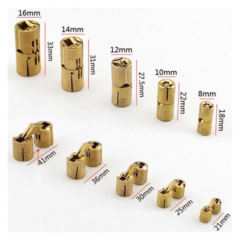 Various sizes of Two Piece Copper Barrel Concealed Cabinet Hinges For Jewelry Boxes And Small Cabinets Invisible Mount