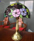 Tiffany Style Grape Rose Dope Stained Glass Table Lamp Handcrafted For Bedroom Living Room And Home Office Desk Decor With LED E26 Bulb Included 12x12x18 Inches