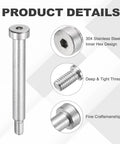 Diagram of Two Pack 304 Stainless Steel Hex Socket Shoulder Bolts, 8mm Shoulder Diameter, 60mm Shoulder Length, M6x1 Thread features