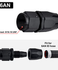 6AN Hose End Fitting Straight Swivel For CPE Braided Hose Black Aluminum 6061 T6 9 16 UNF Thread Pack Of Four For Stainless Steel And Nylon Braided Lines, 9/16-18 UNF