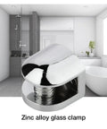 Set Of 24 Glass Brackets Heavy Duty Zinc Alloy Clips For Shelves And Stair Rails Adjustable Glass Clip Shelf Clamp in a bathroom setting