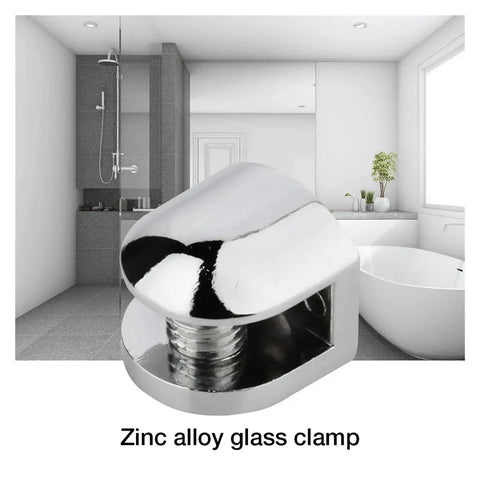 Set Of 24 Glass Brackets Heavy Duty Zinc Alloy Clips For Shelves And Stair Rails Adjustable Glass Clip Shelf Clamp in a bathroom setting
