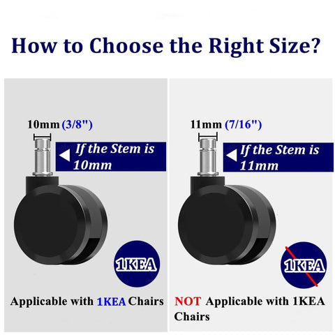 How to choose the right size for Silky Smooth Office Chair Casters With 10mm Stem And 22mm Shaft slick swivel rollers