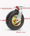 Heavy Duty 6 Inch Pneumatic Caster Wheels 4 Pack Swivel Casters Ball Bearings, showing rubber wheel details, inflation valve, and mounting plate.