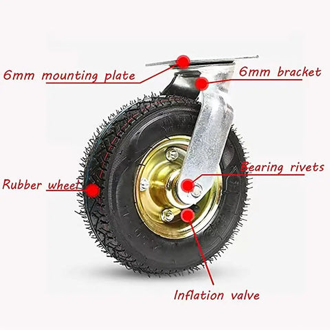 Tough As Nails Six Inch Heavy Duty Caster Wheels Four Pack Flat Free Puncture Proof Swivel Casters with rubber wheel detail.