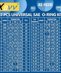 XBVV 407-PCS universal SAE O-ring kit, front view; 32 sizes, nitrile rubber O-rings for automotive sealing.