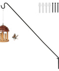 Rock Solid Adjustable Deck Hook Wall Pole Extending Twenty Eight To Forty Three Inches For Backyard Display Of Bird Feeders, featuring steel bracket with bird feeder.