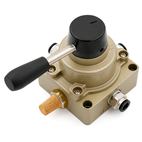 Beefed-Up Rotary Lever Hand Valve HV-03 PT3/8 3 Position 4 Way Pneumatic Air Flow Control with mounting hole and black lever
