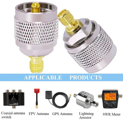 SMA Female to PL 259 Adapter Low Loss UHF Connector for CB Radio Handheld Ham Radio Antenna Setup, nickel and gold plated