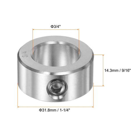 Beefy Heavy Duty Shaft Collar With 3/4 Inch Bore, 1-1/4 Inch OD, 9/16 Inch Width, 304 Stainless Steel Set Screw Ring For Wheelbarrow Axles, Gearboxes, And Machine Tools, Durable Spacer And Positioning Collar.