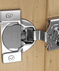 Close-up of Twenty Pack Half Inch Overlay Concealed Cabinet Hinges With 3D Adjustment, Soft Close, Satin Nickel Finish