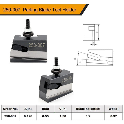250-007 Parting Blade Tool Holder from Six Piece Quick Change Tool Post Set For Lathe With 250-000 Wedge Type Post And 250-001 250-002 250-004 250-007 250-010 Tool Holders Boring Bar Holder Parting Blade Holder Fits 6 To 8 Inch Lathe Swing