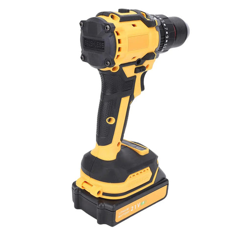 Heavy Duty Cordless Drill And Impact Driver Beast Offering Twenty One Volt Power With Forty Newton Meter Torque Three In One Multifunction Setup For Tough Fastening Easy Drilling And Weekend Garage Hustle Standard Us Plug Included - side view with battery.