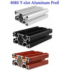 European Compatible 4080 T-Slot Aluminum Extrusion Profile With Anodized Finish For Stable Indoor Workshop Builds and Custom DIY Projects Using Standard Fasteners Without Extra Machining, showcasing three colors.