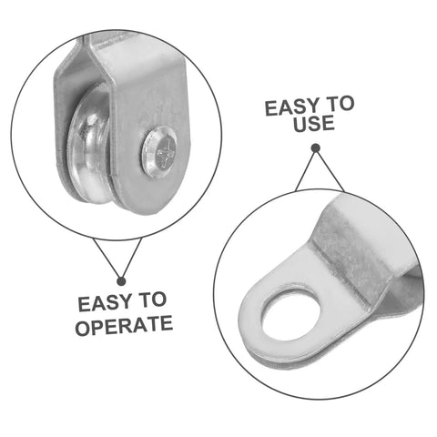 12 Pack Swivel Rope Pulleys For 6mm Rope Aluminum Coated Zinc Cable Roller With Smooth Bearing System Low Friction Durable Lightweight Pulleys For Outdoor Adventures And Home DIY Projects Go To Gear close-up swivel pulley with eyelet and wheel