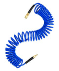 Coiled Air Hose One Quarter Inch Fits Air Compressors For Tire Inflation Auto Repair Work Spring Design Stops Tangles blue PU hose with brass fittings