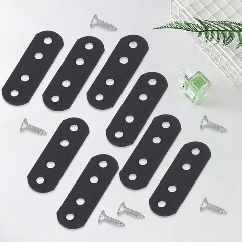 Heavy Duty Wood Bracket Kit With 20 Flat Metal Joining Plates Black 2.16 X 0.71 Inch and 80 Screws for furniture repairs on display