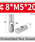 304 Stainless Steel Barrel Nuts For Woodworking, M5 Cross Hole Dowel Bolts Dimensions Illustration