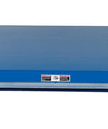 Heavy Duty Electric Hydraulic Lift Table With Four Sided Toe Guards 48 By 96 Inch Steel Deck 4000 Lb Capacity Smooth Operator Built Like A Tank Rock Solid Workshop Warrior Blue top view of steel deck